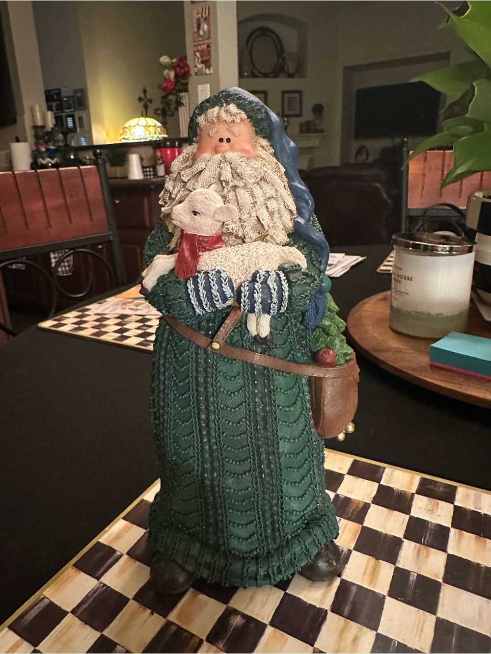 Santa Figurine holding baby lamb. Holiday Décor - Unbranded